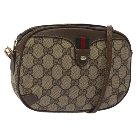 GUCCI GG Plus Supreme Web Sherry Line Bag PVC Beige Gold 89 02 066 Auth 122161 - Picture 1 of 15